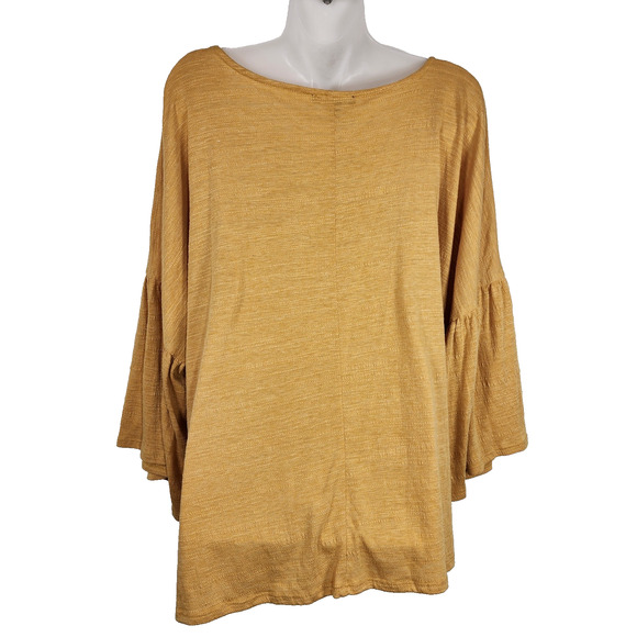 Cable & Gauge Womens Top 2X Textured V Neck 3/4 Flared Sleeve Yellow Pullover - Picture 2 of 9